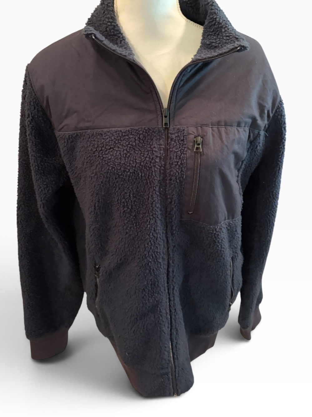 J.Crew Men’s Large Navy Sherpa Fleece Jacket Full Zip Outdoor